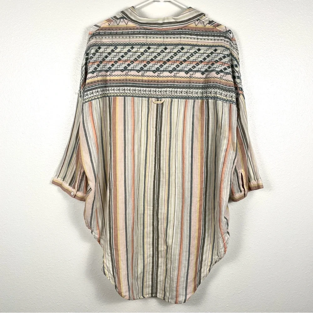 Anthropologie Medium/Large Yarn-Died Striped Buttondown Eyelet Shirt Top